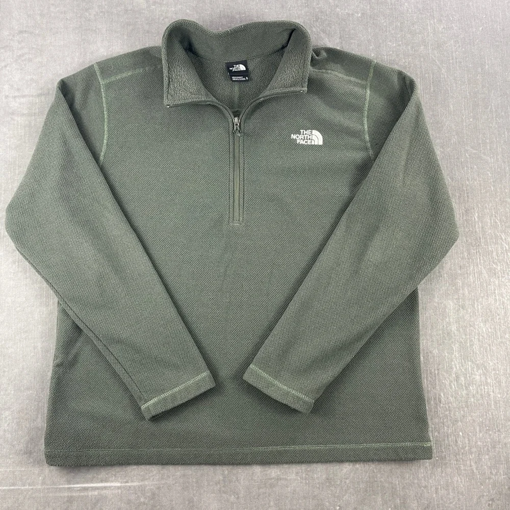 The North Face Mens XL Olive Green Quarter-Zip Fleece Pullover Waffle Knit